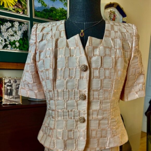 Victor Costa for Nahdreé Jacket Skirt 2 Pc Set,Blush Peach, Elegant Suit Sz 10 - Picture 1 of 16